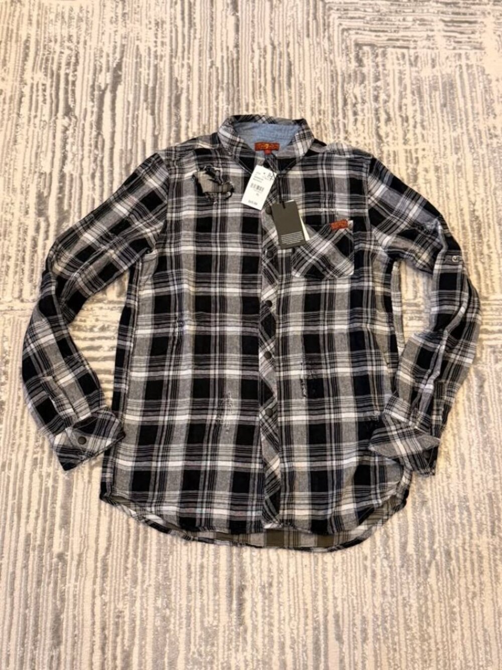 NEW For All 7 Mankind girls youth XL Plaid Snap Button Up Distressed Flannel